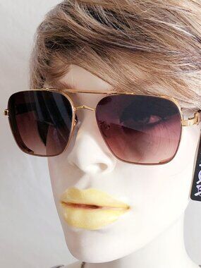 Top Gun Style Square Aviator Sunglasses Brown Gradient Lens